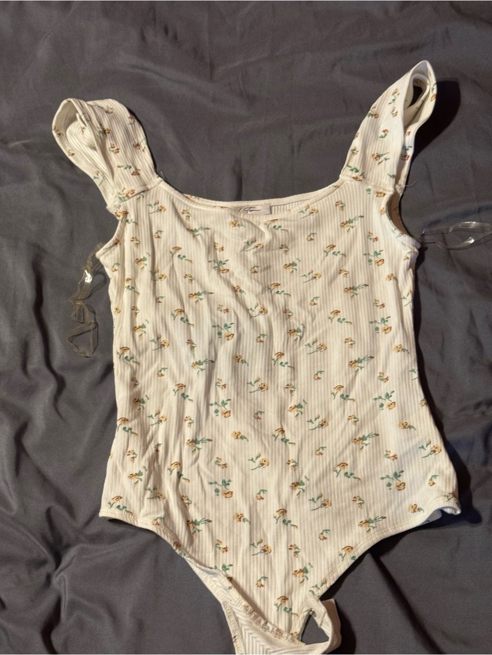 Girls Cream Floral Ribbed One-Piece Swimsuit